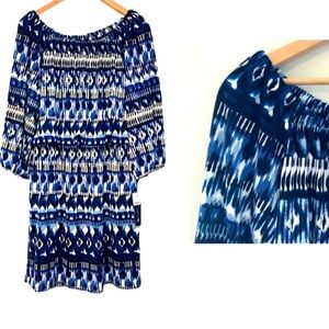 AB Studio Blue & White Off Shoulder Dress Size Extra Large